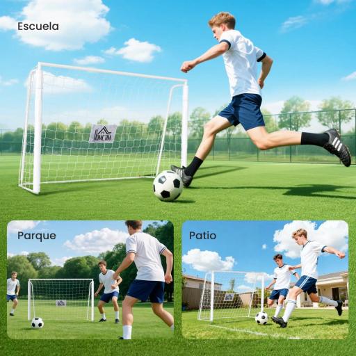 Portería de Fútbol con Soporte de Metal y Red para Entrenamiento de Fútbol en Jardín Aire Libre 186x62x123 cm Blanco [4]