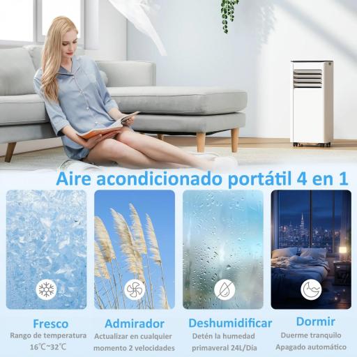 Aire Acondicionado Portátil 9000 BTU 4 en 1 Enfriamiento Deshumidificador Ventilador Temporizador para 28 m² Blanco [2]