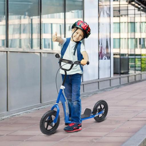 Patinete para Niños de 5-12 Años Scooter de 2 Ruedas Grandes de 12 Pulgadas con Freno y Manillar Ajustable en Altura Carga Máx. 50 kg 120x52x80-88 cm Azul