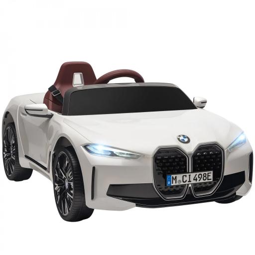 Coche Eléctrico para Niños 37-72 Meses Autorización BMW I4 con Control Remoto y Cinturón de Seguridad 115x67x45cm Blanco [9]