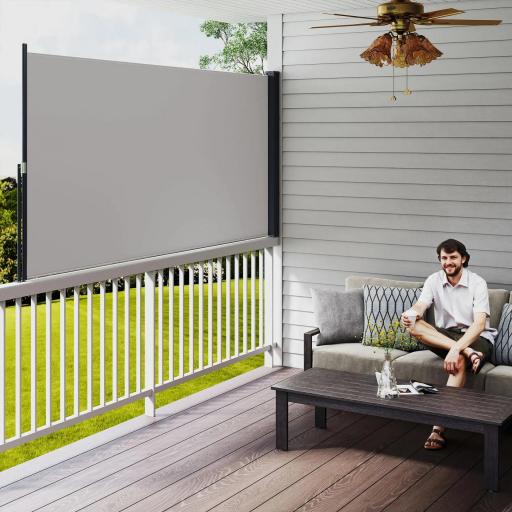Toldo Lateral Retráctil Pantalla Enrollable Mampara de Privacidad Impermeable y Anti-UV Protege la Privacidad Gris Claro
