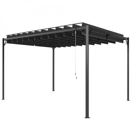 Pérgola de Jardín 3x4 m con Protección UPF 50+ Gazebo con Techo Ajustable Estructura de Metal para Exterior Gris Oscuro [10]