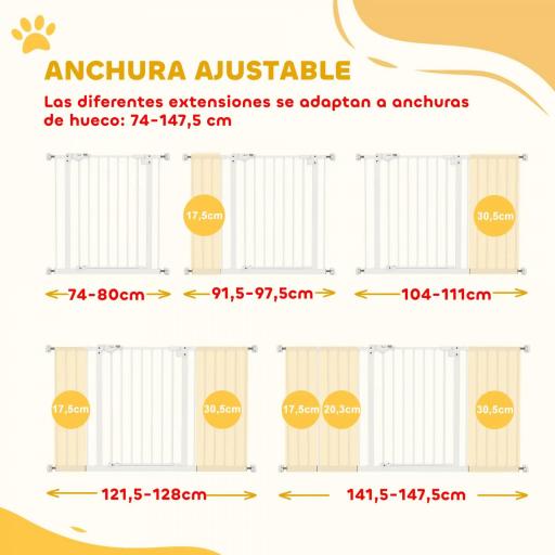 Barrera de Seguridad Extensible con Cierre Automático y Sistema de Doble Bloqueo Metal 74-147,5x76,2 cm Blanco [1]