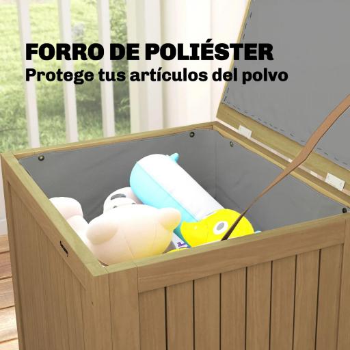 Arcón Exterior de Madera 130L Baúl Almacenaje Exterior con Forro Tapa con Bisagras y Correa 63x51x58,5 cm Marrón [3]