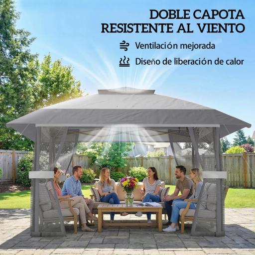 Carpa Plegable 4x4 m Pop-up con Doble Techo 4 Laterales de Malla Altura Ajustable Bolsa Transporte UPF30+ Gris [2]