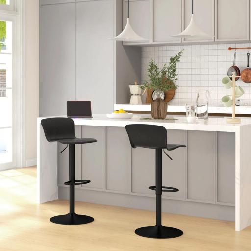 Conjunto de 2 Taburetes Altos de Cocina Giratorios con Respaldo y Altura Ajustable Carga 120 kg para Bar Salón Negro