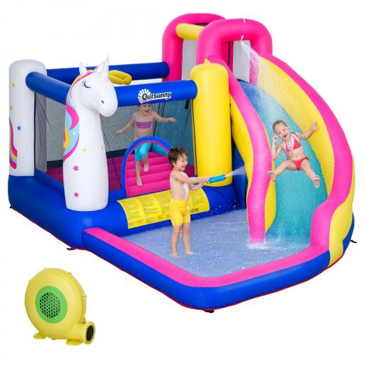 Castillo Inflable Infantil en Forma de Unicornio con Tobogán Piscina Cama de Salto Inflador 360x305x210 cm Multicolor [10]