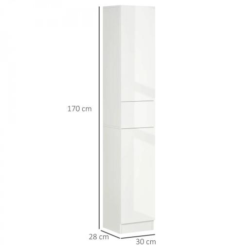 Columna de Baño con 1 Cajón y 5 Estantes Abiertos Mueble Auxiliar de Baño Estilo Moderno 30x28x170 cm Blanco [1]