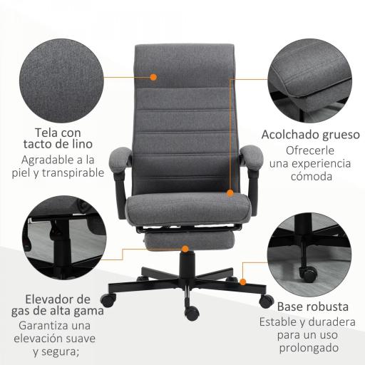 Silla de Oficina Reclinable con Altura Ajustable Reposabrazos y Reposapiés Retráctil 68x67x106-114 cm Gris [5]