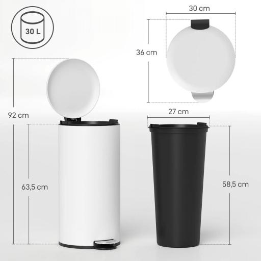 Papelera de Cocina 30L con Pedal Tapa de Cierre Suave y Cubo Extraíble para Dormitorio Oficina Estudio Salón Crema [1]