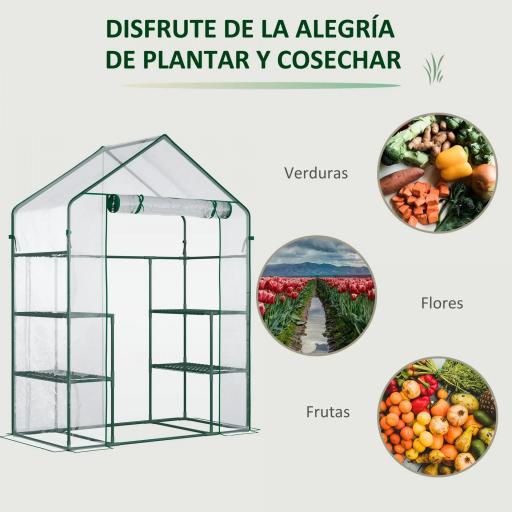 Invernadero de Jardín con 4 Estantes 1 Puerta con Cremallera para Cultivo de Plantas Flores 142x73x195 cm Verde [3]