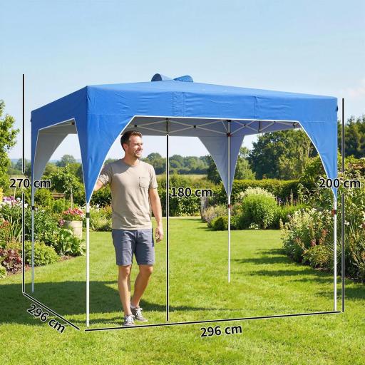 Carpa Plegable Pop-up 3x3 m con Bloqueo Central Altura Ajustable Bolsa Transporte con Ruedas y Sacos de Arena Azul [0]