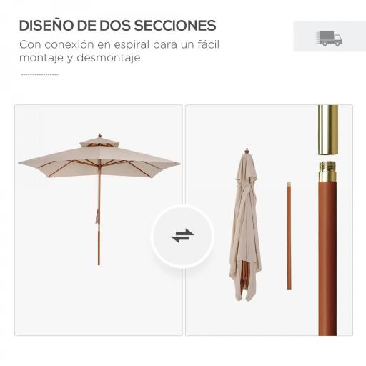 Sombrilla de Jardín 3x3x3 m con Doble Techo Sistema de Polea Impermeable para Terraza Balcón Exterior Beige [3]