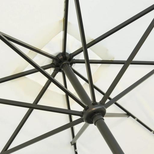 Parasol de Terraza Exterior 268x205x248 cm con Techo Inclinable hasta 45° Luces LED Solares y Manivela Blanco Crema [8]