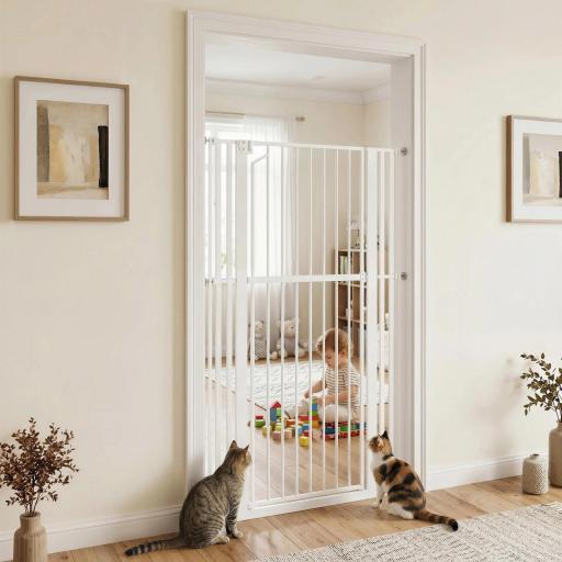 Barrera de Seguridad Niños Perros y Gatos Extra Alta 160cm Extensible 76-105cm para Puertas Escaleras Cierre Automático [1]