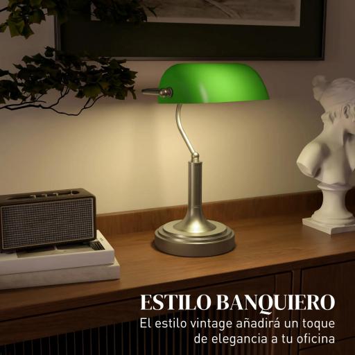Lámpara de Escritorio Banquero E27 con Pantalla Ajustable Interruptor Basculante para Hogar Oficina Biblioteca Verde [4]