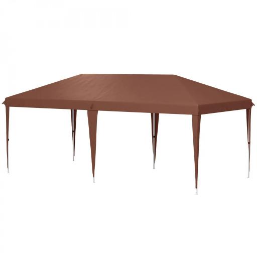 Carpa Plegable 6x3 m con Altura Ajustable en 3 Niveles Bolsa de Transporte Anti-UV y Marco de Acero Café [8]