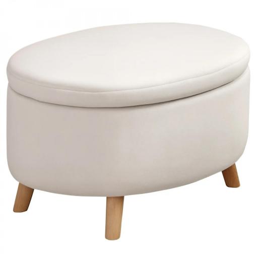 Puff Almacenaje Ovalado, Banco Almacenaje, 71x51,5x42 cm, Tapizado en Terciopelo, con Patas de Madera Maciza, Carga 120 kg, para Sala de Estar, Dormitorio, Entrada, Beige  [7]