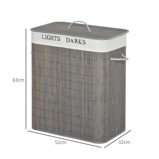 Cesto para Ropa Sucia de Bambú Capacidad de 100L con Tapa Extraíble Bolsa de 2 Compartimentos 52x32x63 cm Gris [1]