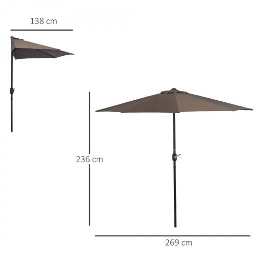 Sombrilla 269x138x236 cm Parasol de Jardín con Manivela y Forma Semicircular Tela Poliéster 180 g/m² para Exterior Terraza Patio Piscina Café [1]
