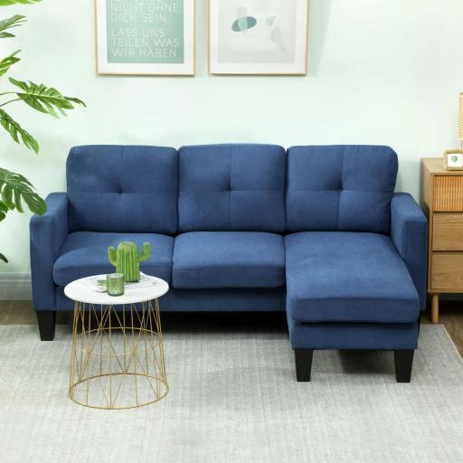 Sofá Chaise Longue Reversible con Estructura de Acero Tapizado en Chenilla 186x130x84cm Azul [4]