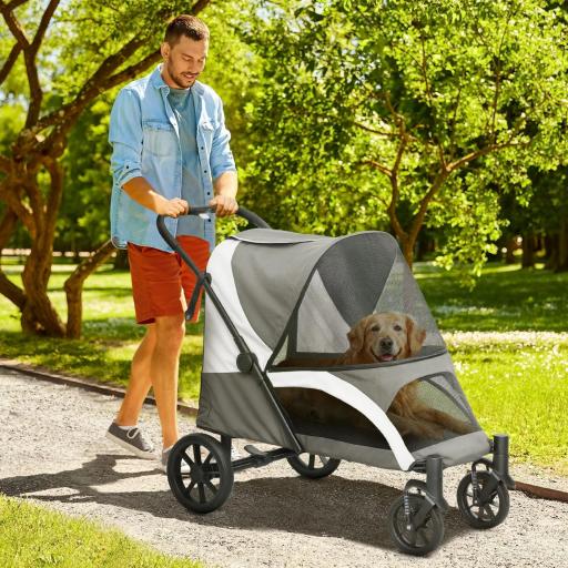 Carrito para Perros Plegable con Ventanas de Malla Cojín Lavable Correas de Seguridad 124x67x100 cm Gris Oscuro