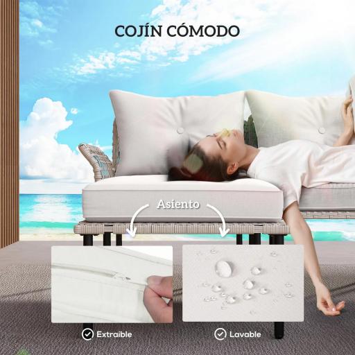 Conjunto de Jardín de Ratán Sintético con Sofá de Exterior de 4 Módulos y 1 Mesa de Centro y Cojines Crema [2]