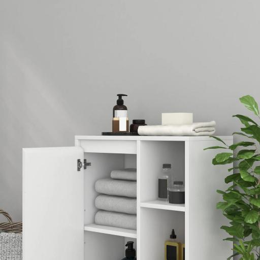 Armario de Baño con Estantes Abiertos Puerta y Estante Ajustable Antivuelco para Salón Dormitorio 53x30x80 cm Blanco [3]