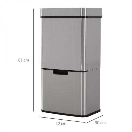 Papelera de Cocina 72L con Sensor Detector de Movimiento Apertura Automático y 3 Compartimentos 42x30x81 cm Gris [1]