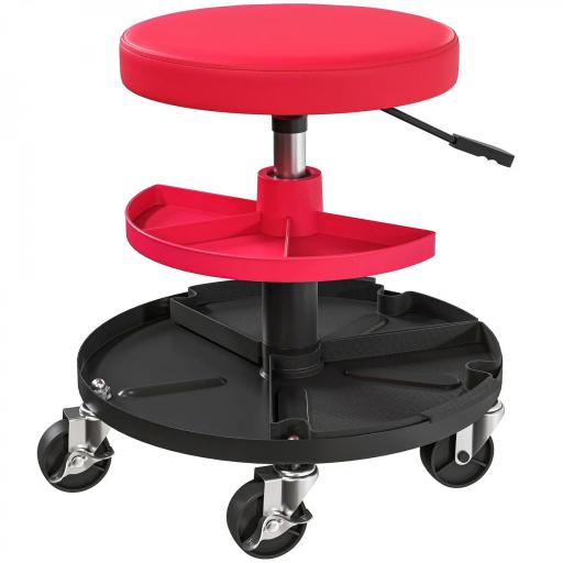 Taburete de Taller Giratorio con Ruedas Altura Ajustable de 40-51 cm y 2 Bandejas Carga 135 kg para Garaje Rojo [8]