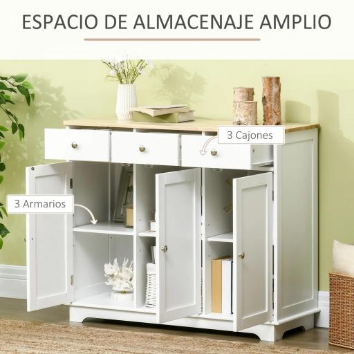 Aparador de Cocina Mueble Auxiliar de Almacenaje para Comedor Salón Estilo Moderno Antivuelco 101x40x85 cm Blanco [2]