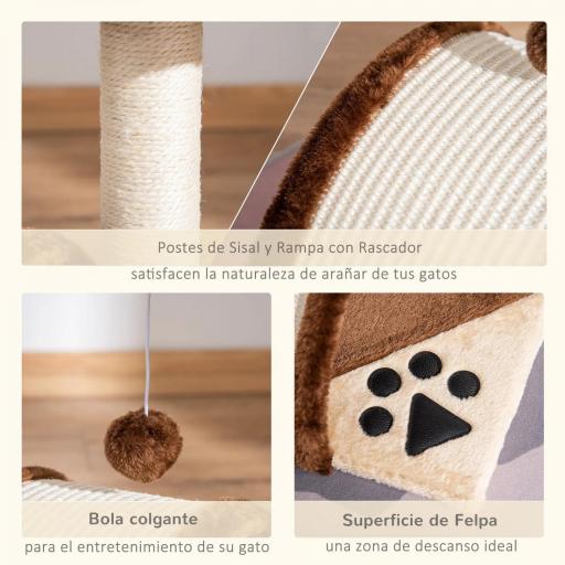 Árbol Rascador para Gatos Pequeños Altura 46 cm de 2 Niveles Árbol para Gatos con Poste Tablero para Rascar Plataformas y Juguete de Bola Colgante 35,5x37x46 cm Marrón [4]