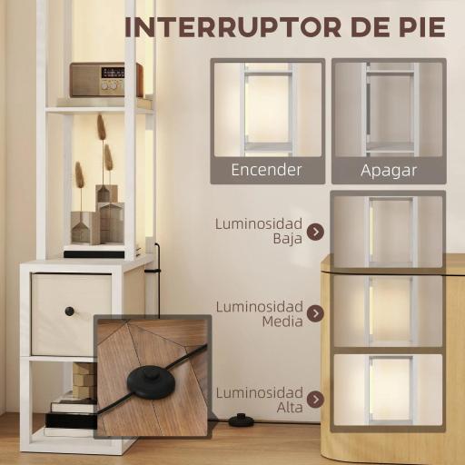 Lámpara de Pie Moderna con Estantes Abiertos Cajón de Tela e Interruptor de Pie para Dormitorio Sala de Estar Blanco [5]