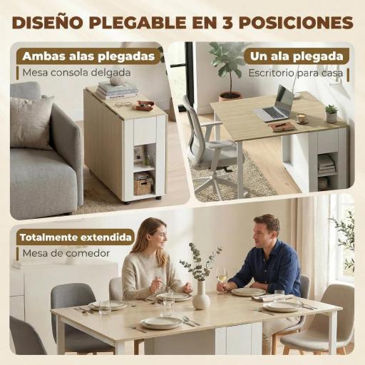 Mesa de Cocina Plegable para 6 Personas con Alas Abatibles Cajón Estantes Abiertos 168,2x85x73 cm Blanco [6]