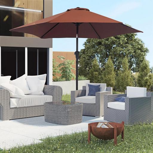Sombrilla para Jardín Ø260x235 cm Parasol de Aluminio Reclinable con Manivela y 6 Varillas de Metal Café
