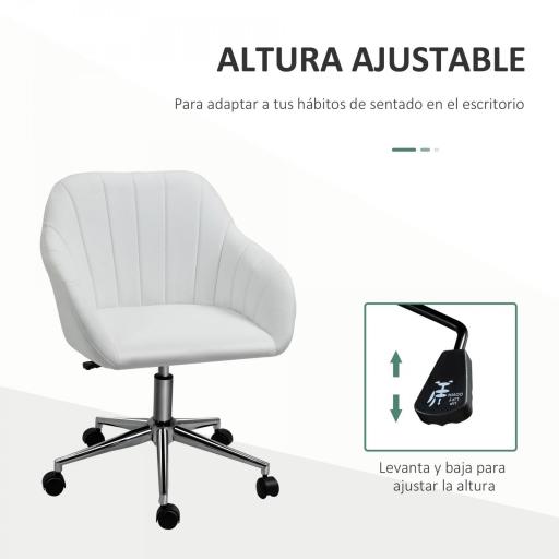 Silla de Oficina Ergonómica Silla de Escritorio Giratoria con Altura Ajustable Respaldo y Reposabrazos de Piel Sintética Carga 120 kg 60x59x79-89 cm Blanco [5]