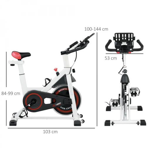 Bici Estática con Resistencia Regulable Volante de Inercia 8 kg Pantalla LCD Manillar y Asiento Ajustable Blanco [1]
