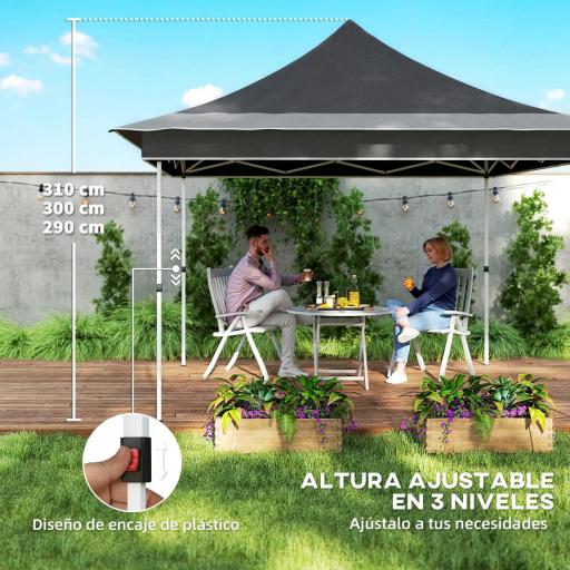 Carpa Plegable 3,5x3,5x3 m con Mosquitera Altura Ajustable y Protección UPF50+ con Bolsa de Transporte Gris Oscuro [3]