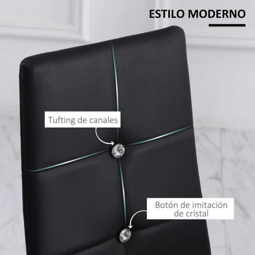Juego de 6 Sillas de Comedor Tapizada en PU con Respaldo Alto con Botones y Patas de Acero Diseño Moderno Negro [5]