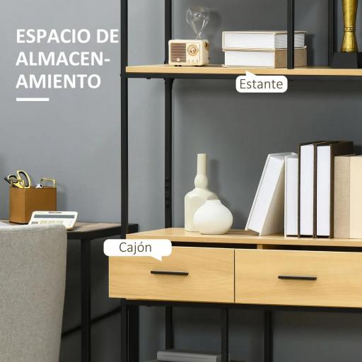 Estantería Estilo Industrial de 5 Niveles Mueble Estantes Almacenaje con 2 Cajones y Marco de Metal 80x30x170,5 cm Roble [5]