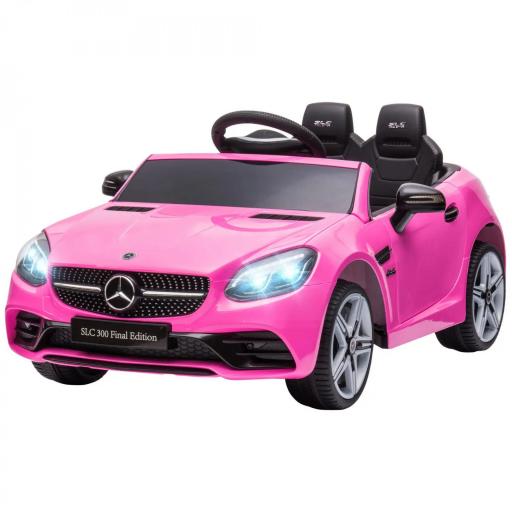 Coche Eléctrico para Niños de +3 Años, Mercedes SLC 300, Coche Eléctrico 12V, con Mando a Distancia 2,4 G, Ruedas Traseras con Suspensión, Faros LED, Música, USB, Motor Doble, Rosa [10]