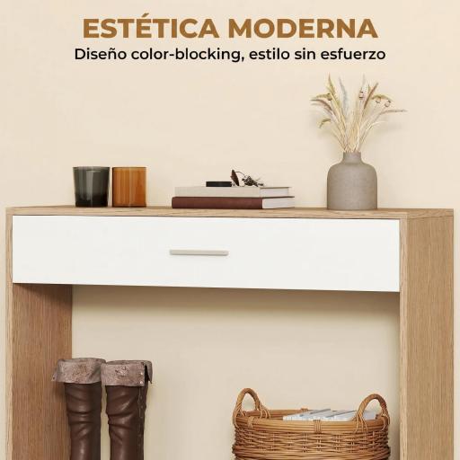 Recibidor de Entrada con Espejo Cajón y Estante Mueble de Recibidor para Pasillo 91,5x27,9x85,5 cm Roble [5]