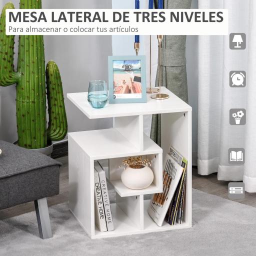 Mesita Auxiliar Mesa Auxiliar Blanca Mesa de Centro con Estantes de Almacenamiento para Salón Dormitorio 45x40x55 cm [2]