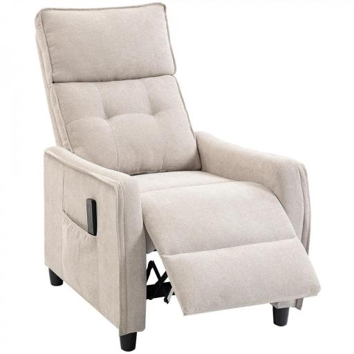 Sillón de Masaje Reclinable con Reposapiés 2 Zonas de Masaje Asiento de Muelles Bolsillos Tapizado en Lino Crema [9]