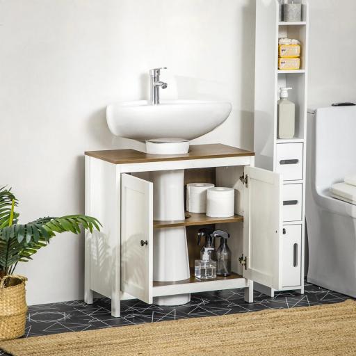 Mueble para Debajo del Lavabo Armario Bajo con 2 Puertas Enmarcadas y Estante Ajustable 60x30x60 cm Blanco [5]