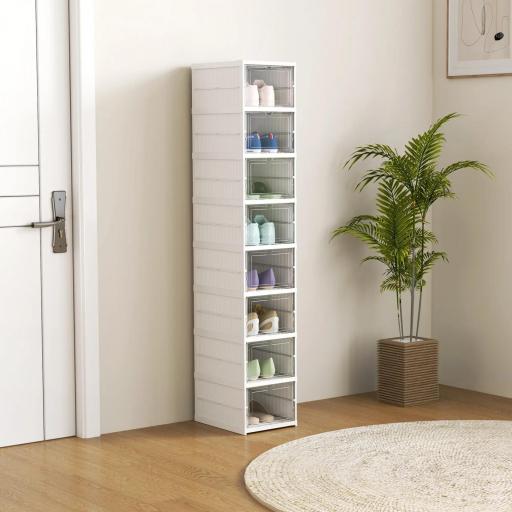  8 Cajas para Zapatos Apilables y Plegable con Puertas Transparentes hasta Talla 43 No Requiere Montaje Blanco