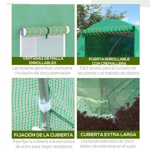 Invernadero de Exterior 4x2x2 m Invernadero de Túnel con 6 Ventanas de Malla y Puerta Enrollable con Cremallera Invernadero de Huerto Anti-UV para Patio Jardín Verde [5]