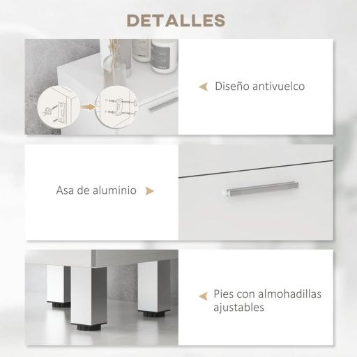 Mueble Auxiliar Baño Moderno Armario de Baño con 4 Cajones y 4 Patas para Salón Carga 30 kg 30x30x93cm Blanco Brillante [6]