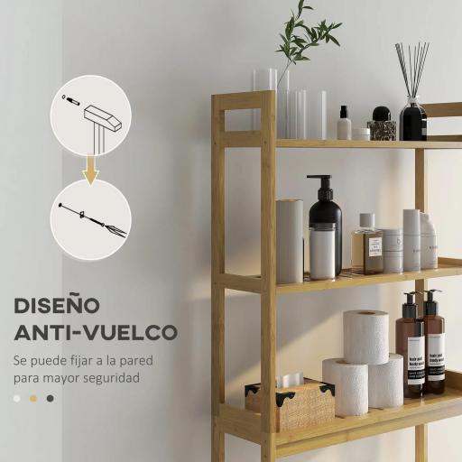 Mueble sobre Inodoro con 3 Estantes y Alfombrillas Antideslizantes 68x20x165 cm Natural [2]