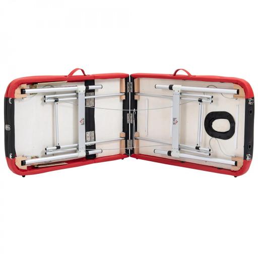 Camilla Masaje Plegable, Camilla Estética Profesional de Aluminio con Altura Ajustable, 3 Zonas, Reposacabezas, Reposabrazos, para Tatuaje, Fisioterapia, Negro y Rojo [3]